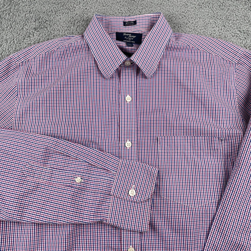 J Crew Shirt Mens Medium Blue Purple Gingham Wrinkle Free Cotton Thompson